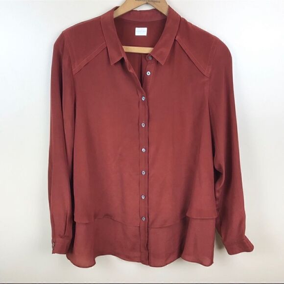 Poetry- Women’s Double Layer 100% Silk Button Up Shirt, Size 14 - Picture 1 of 7